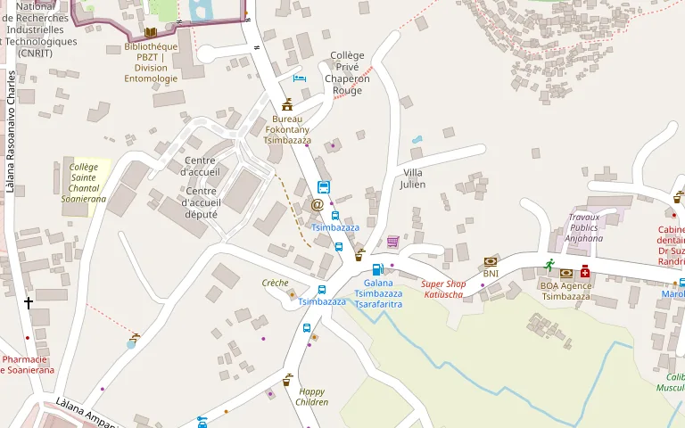 Plan des rues autour du lycée, marqué d'une épingle bleue au centre